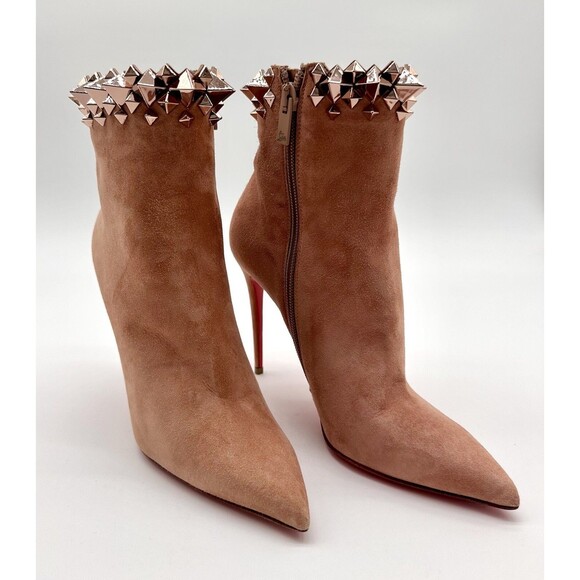 Christian Louboutin Firmamma 100 Studded-Cuff Beige Suede Boots EU 37 US 7 - Picture 2 of 13